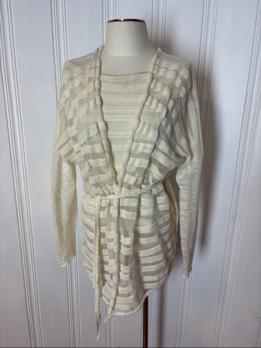 Sarah Pacini Italy Linen Blend Layered Set | Sheer Striped Top + Cardigan | O/S
